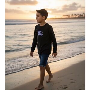 NWT-Burberry Kids EKD-motif cotton T-shirt - Black